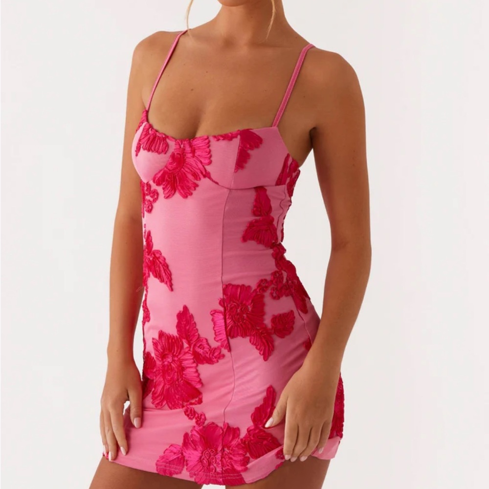 Peppermayo Alivia Mini Dress Pink Floral Slip Dress mesh NWT women’s size 6